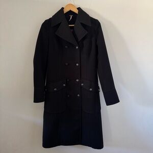 Free People Black Sergeant Felted  Double Breasted Trench Coat Sz 4